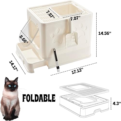 Miniatura 14 de Gefryco Caja de arena con tapa para gatos pequeños a medianos, caja de arena cerrada para gatos con tapa, caja de arena para gatos de entrada Gris