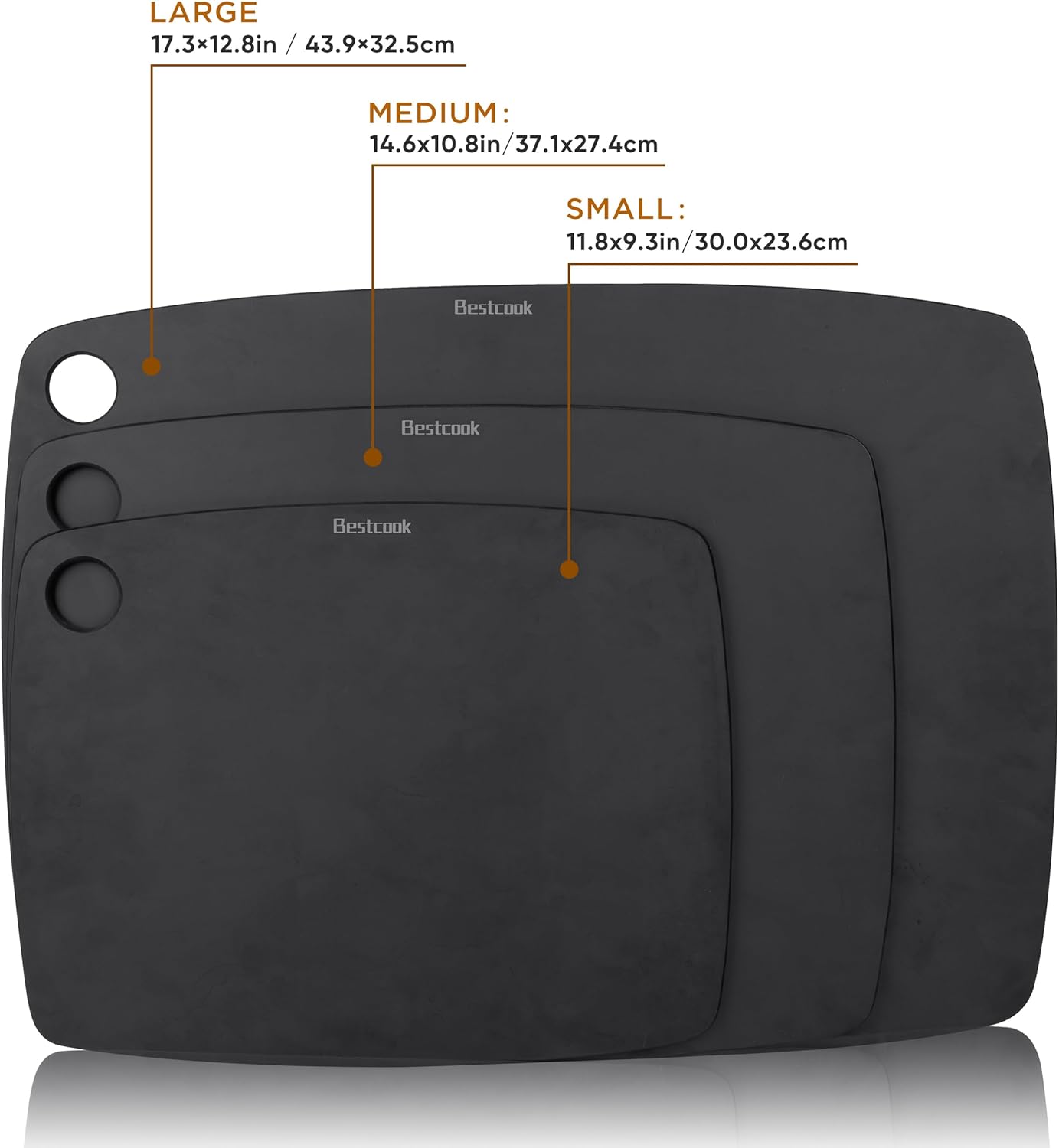 BESTCOOK Wood Fiber Cutting Board for Kitchen, High Density Non-Porous Wooden Chopping Board, BPA Free, Dishwasher Safe, Knife Friendly, Eco-friendly, Reversible for Cutting Meat Bread Fruit, Black