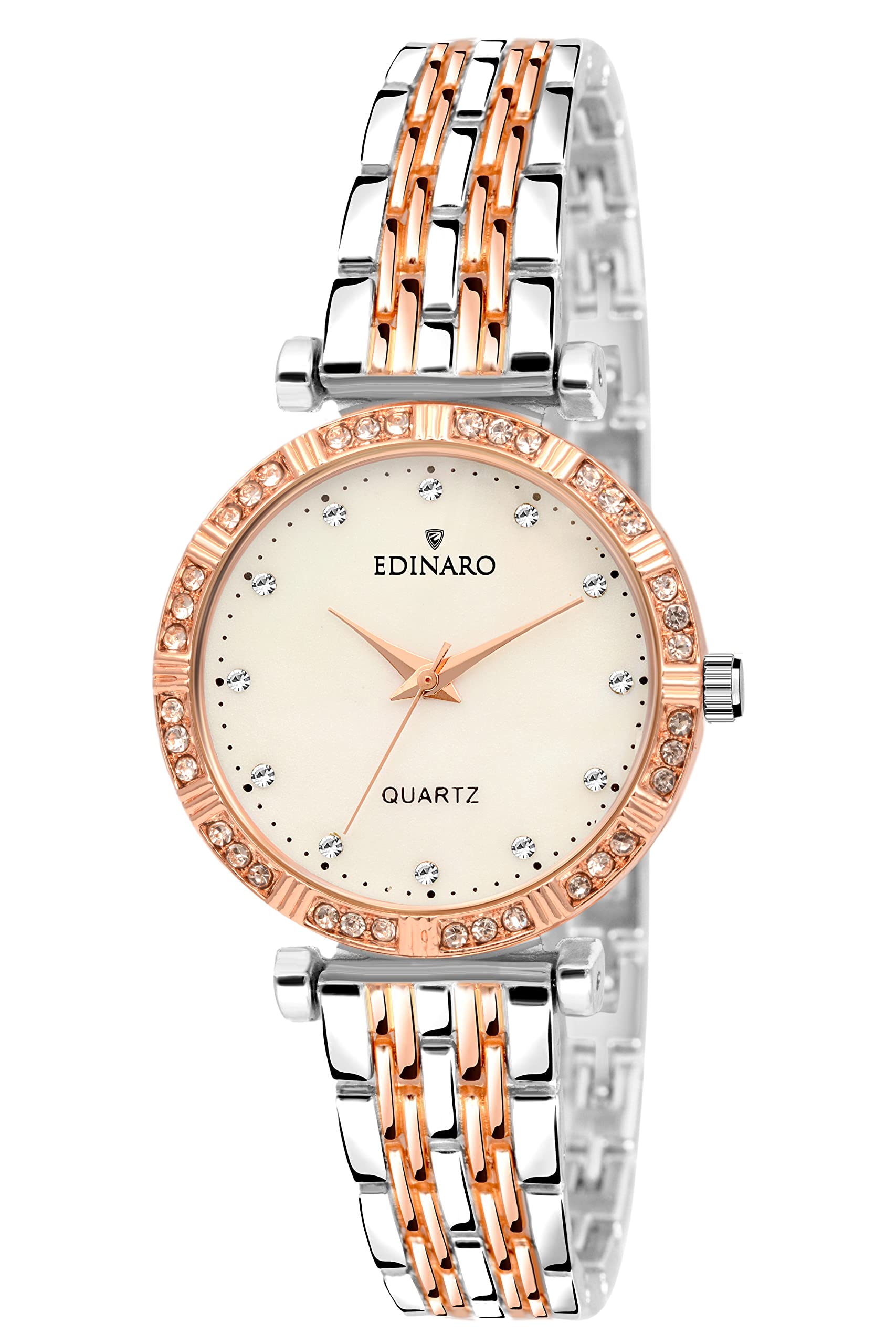 EDINARO Round Studded Dial & Case with Metal Bracelet Chain Strap Analogue Wrist Watch for Women (White) (B09RWYC39M) Amazon Price History, Amazon Price Tracker