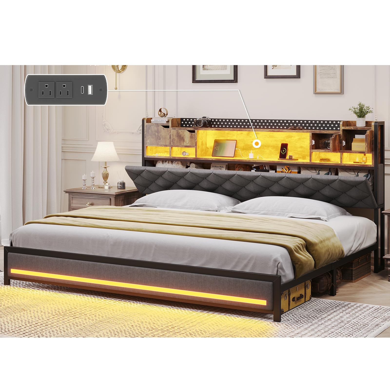 Amazon.com: busyaeh King Size Bed Frame, King Bed Frame with