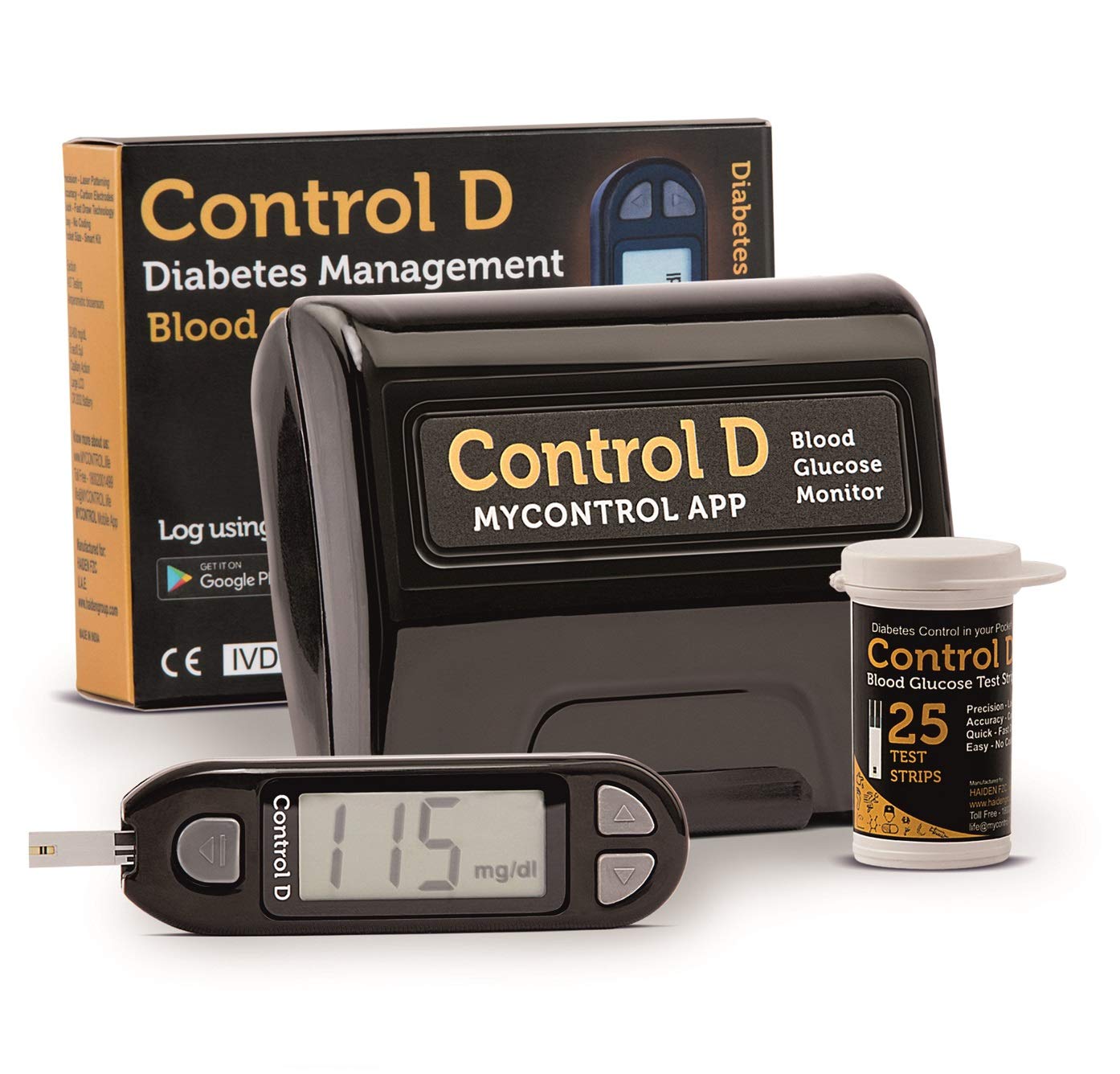 Control D Glucometer with 25 Strips | Blood Glucose Monitor Black-image-19