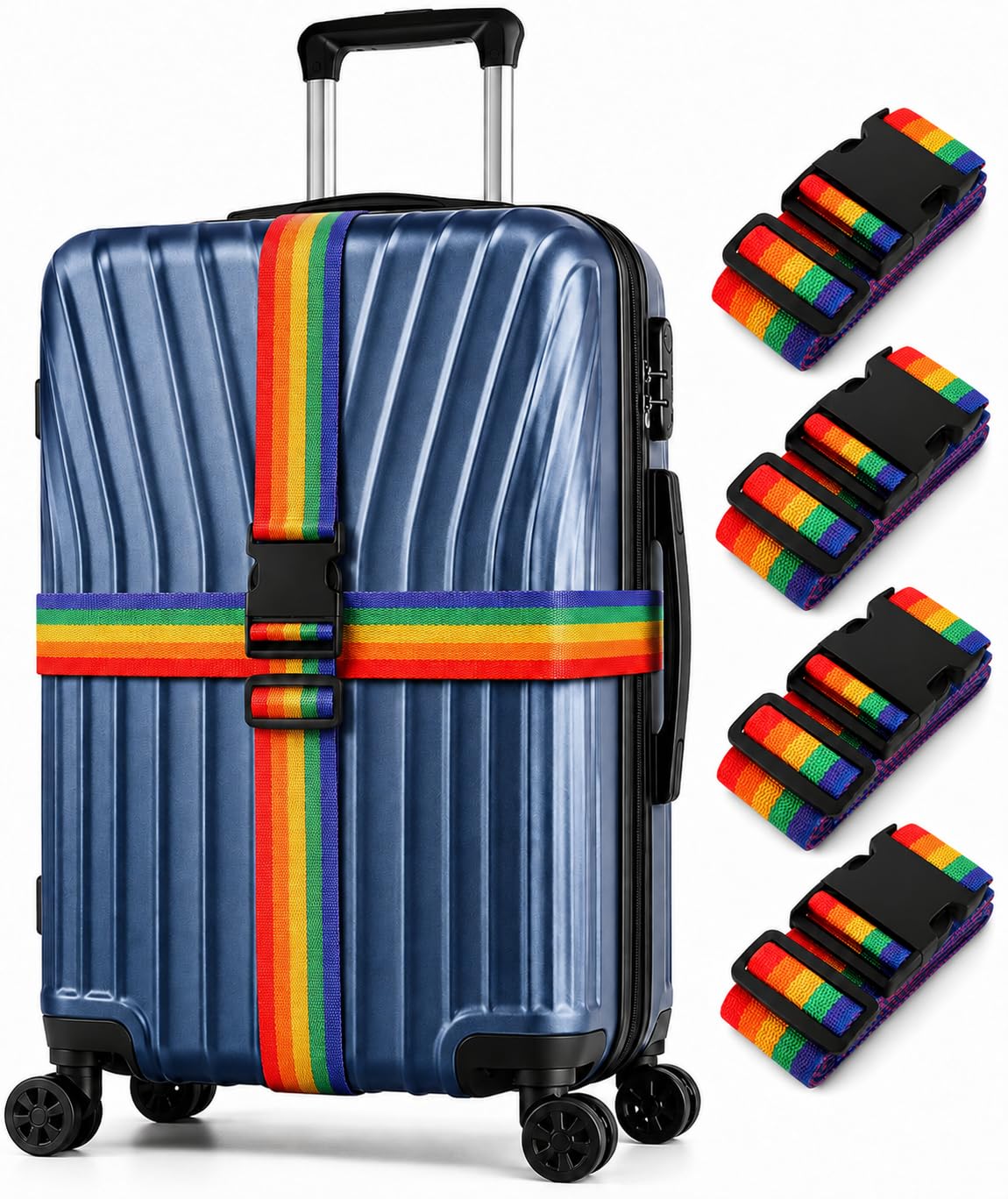 4PCS Luggage Straps, Luggage Straps for Suitcases, Rainbow Coloured Adjustable Travel Straps, Securely Fasten and Organise Luggage Bags of Various Sizes, Durable Material with Quick-Release Buckles-image-1