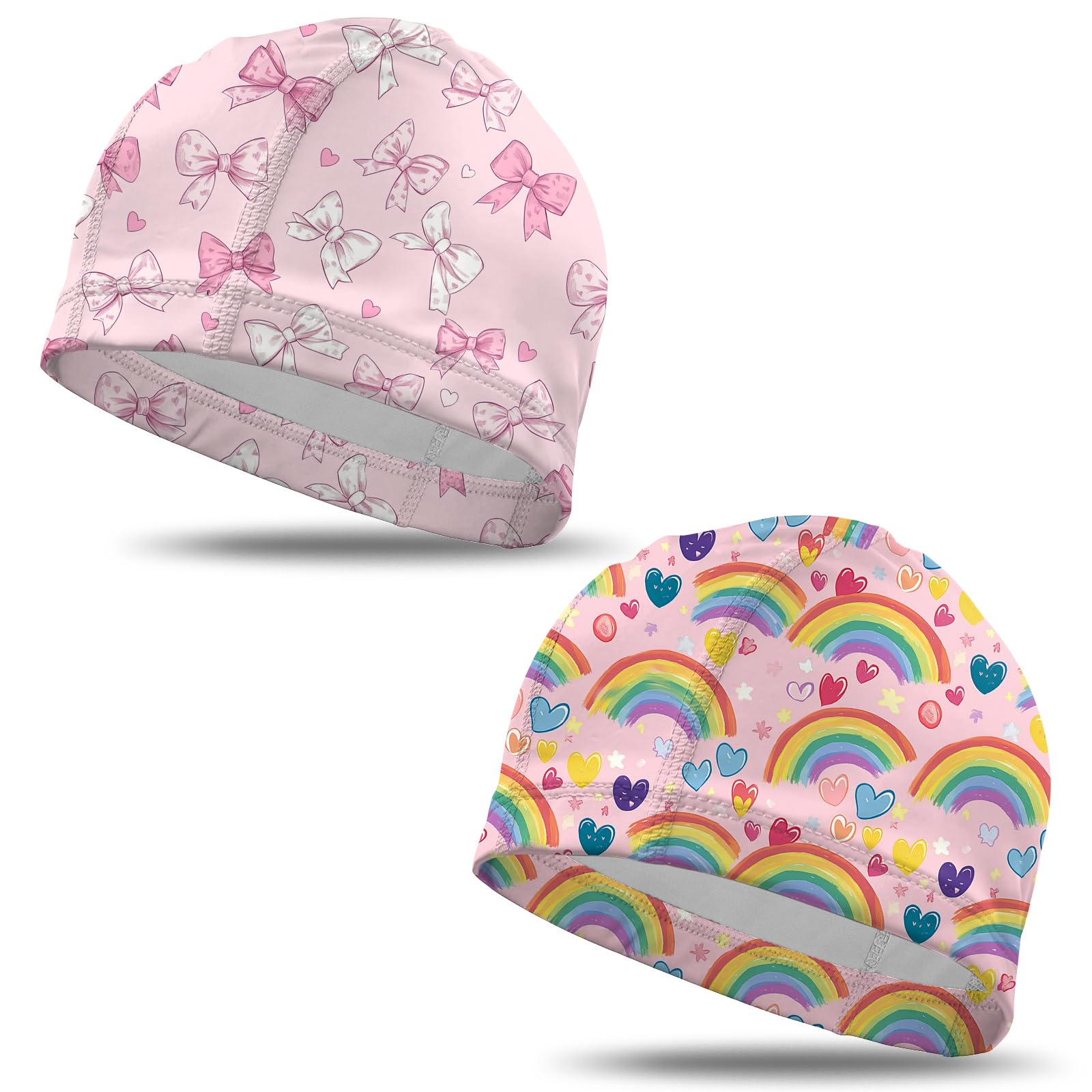 Deokke 2 PCS Fabric Swim Cap Elastic Breathable Cloth Swimming Cap Fit Short Hair Men Women Girls One Size Hat