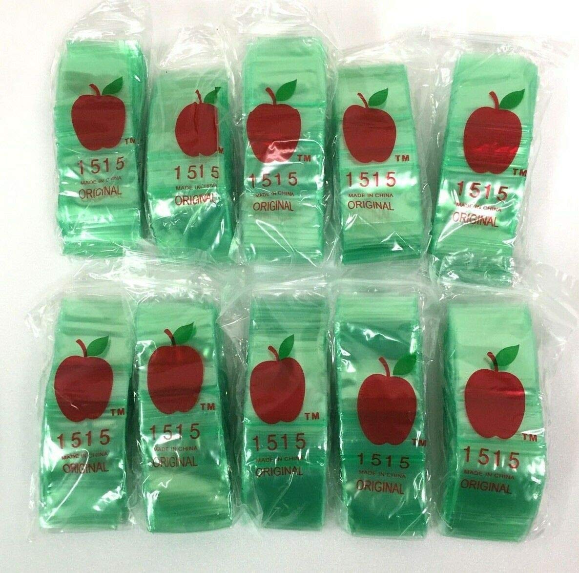 1515 (1.5"X1.5") Green Color Apple Brand Bags Mini Resealable Baggies, Case of 1,000