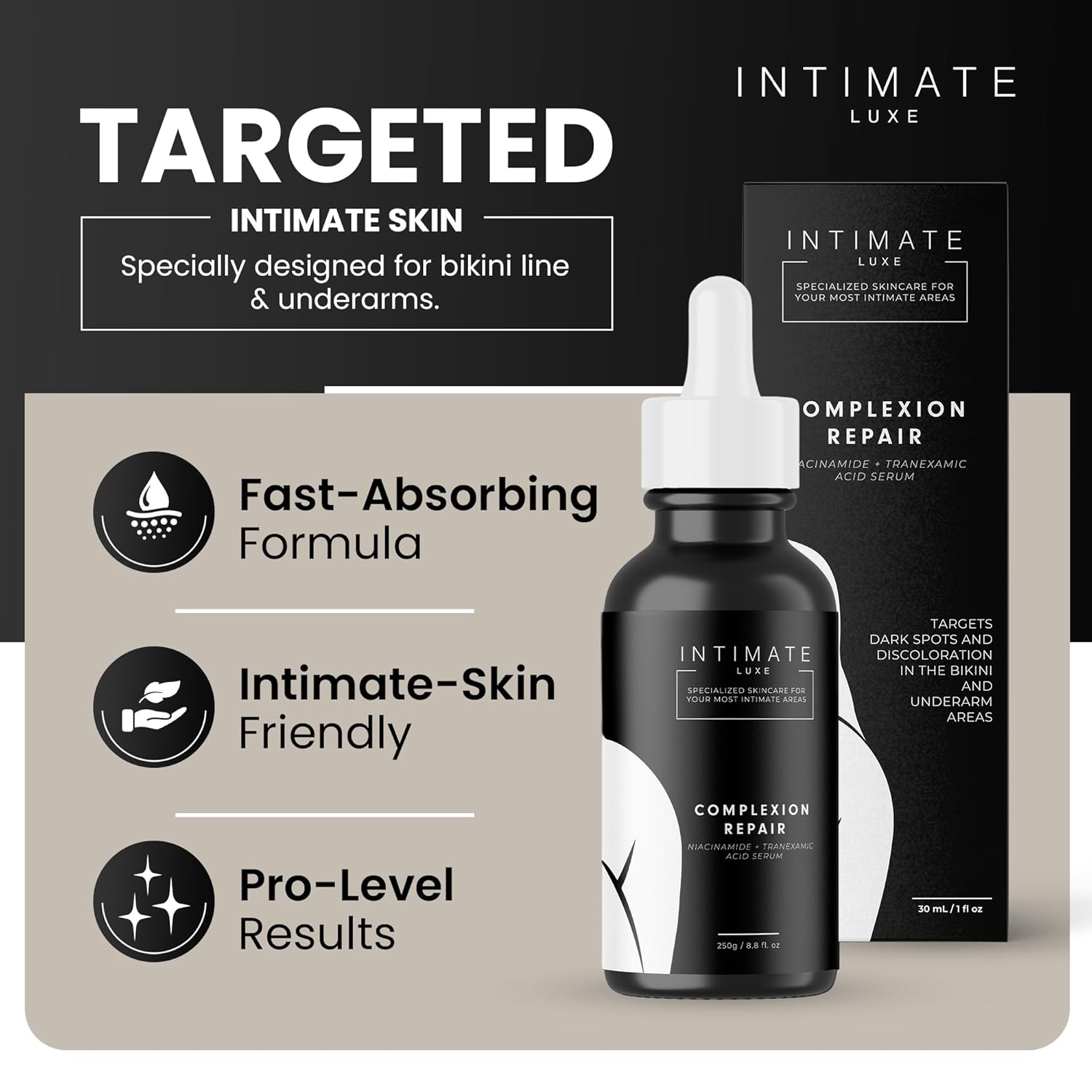 Complexion Repair Serum – Fragrance-Free Brightening Serum for Bikini Line & Underarms – Helps Improve the Look of Dark Spots & Uneven Tone – pH Balanced for Intimate Areas – 1 fl oz