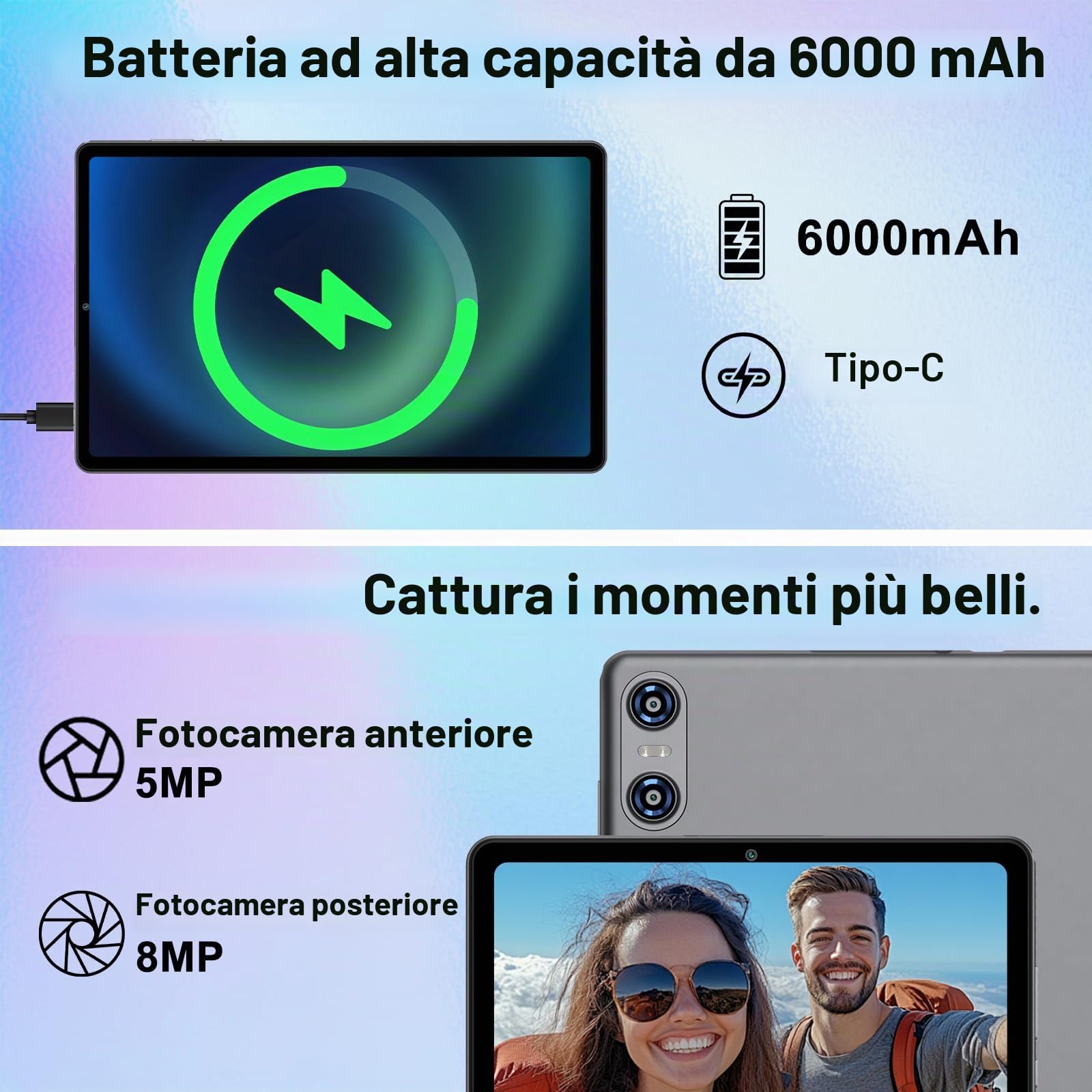 Tablet 10 Pollici Android 15 con Gemini AI, 30GB RAM + Espandibile 2TB ROM, Octa-Core, Widevine L1, WiFi 5G, BT5.0, Fotocamere 8MP/5MP, 6000mAh, con Tastiera, Mouse e Custodia – Grigio Chiaro