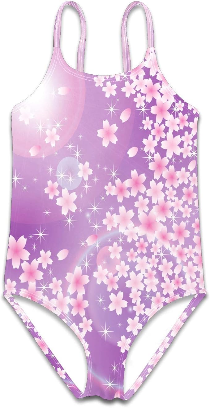 Girls One Piece Swimsuits Quick Dry Beach Swimwear Japanese Cherry