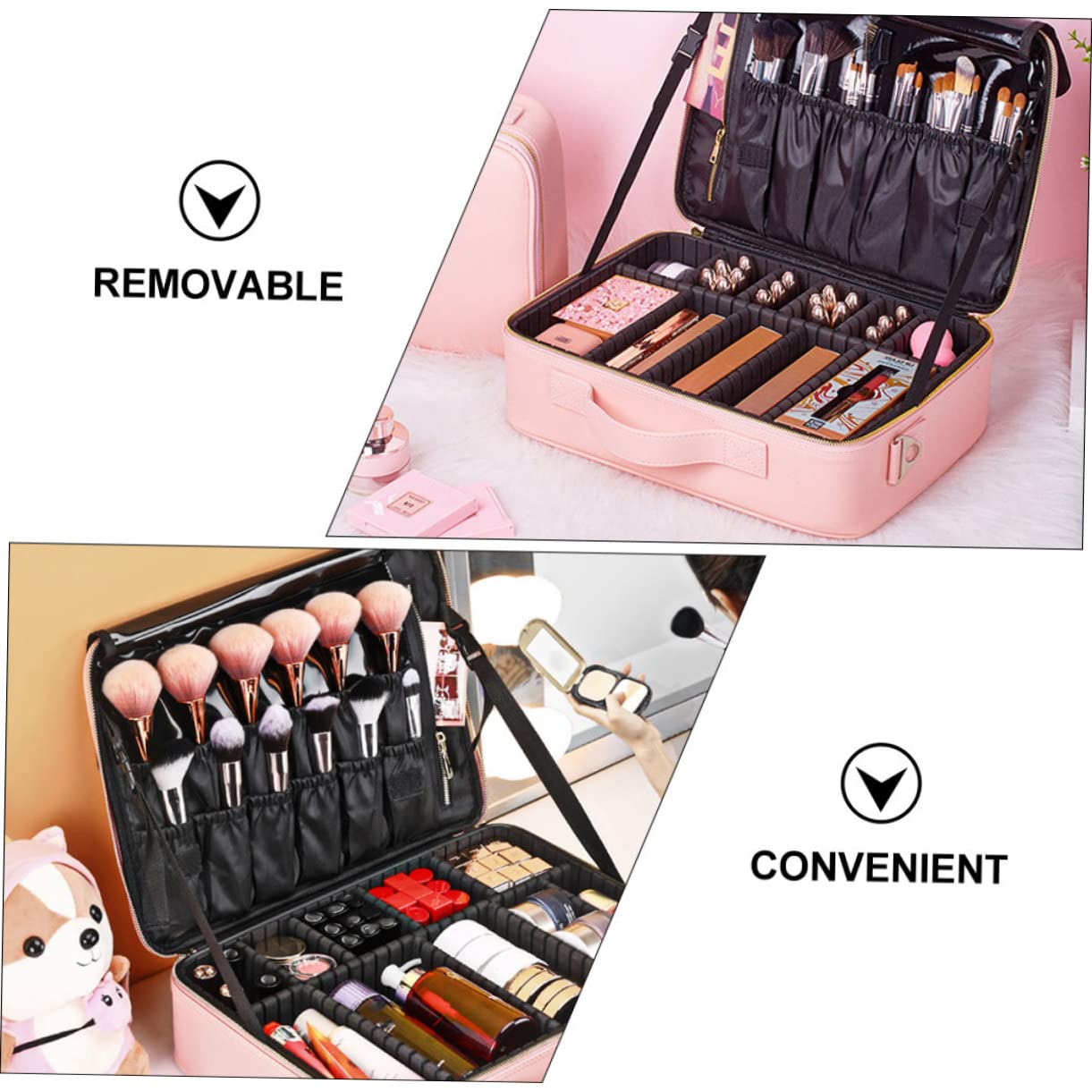 Trousse de Capacité Compartiments Réglables Sac de Voyage Cosmétique Étanche pour Déplacements Pratique Moyen