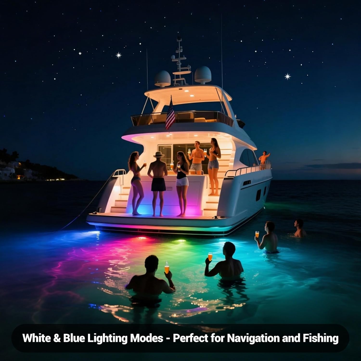 Underwater Light for Boat - 6000 Lumens Boat Lights Fully Sealed & Solid Aluminium Anti-Corrosion Housing - Dual Color White/Blue - 5-Year Warranty - Easy Surface Mount for Fishing & Parties