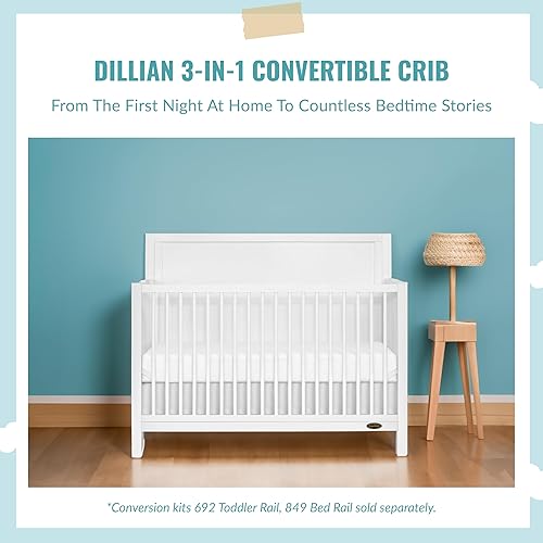 Miniatura 6 de Evolur Dream On Me Dillian - Cuna convertible 3 en 1 en blanco, certificado JPMA y Greenguard Gold, fabricada con madera de pino de Nueva Zelanda
