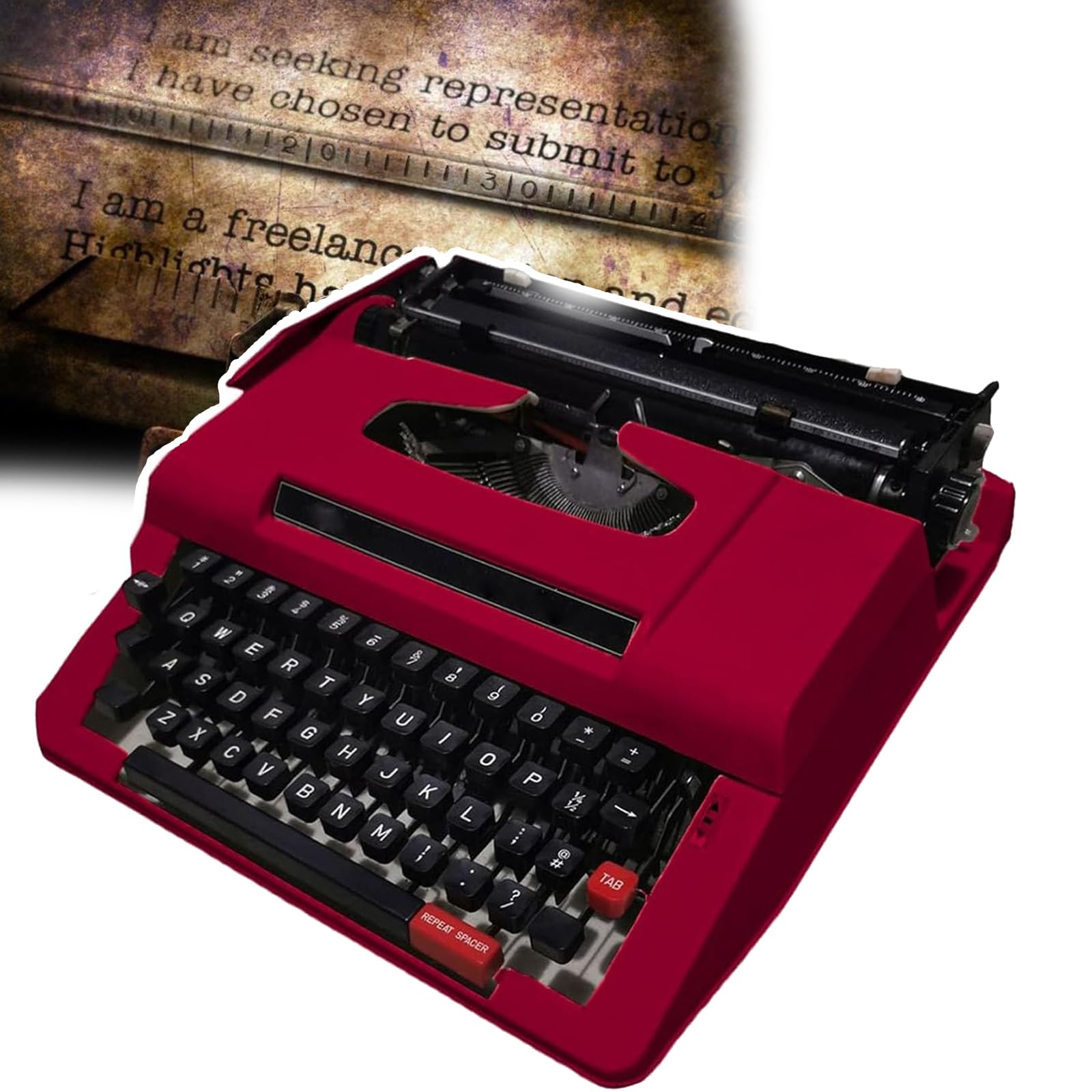 FHRKA Old Fashioned Typewriter- Can Type, Vintage Manual Typewriter, Creative Mechanical Typewriter, Red Case, Type Legible