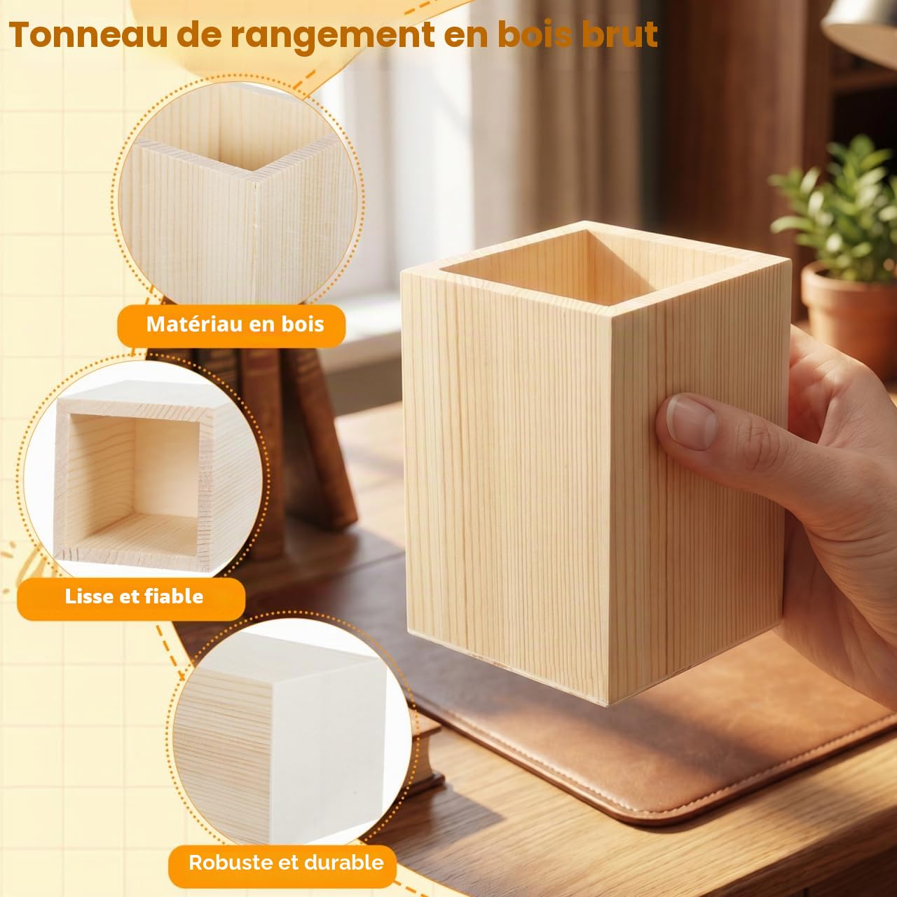 Amosfun Porte-Stylo En Bois Vierge Lot De 4 Pot À Stylo Bureau Inachevé À Peindre Organisateur De Bureau Polyvalent Pour Rangement Crayons Et Pinceaux 3.94 Pouces