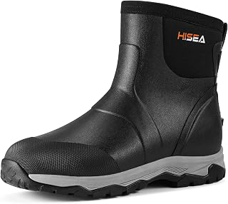 HISEA Upgraded Excursion Pro Men's Rain Boots, Ankle Height Rubber Hunting Boots Waterproof Insulated Neoprene Boots Durable Outdoor Mud Booties for Hunting Gardening Farming Fishing and Yard Work