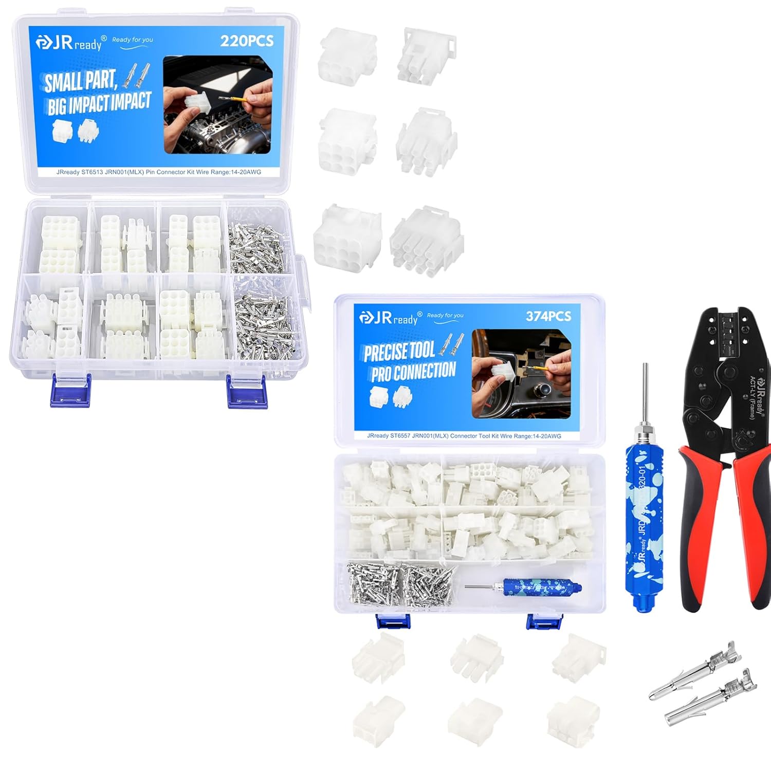 JRready ST6513+ST6557 2 3 6 9 12 Pin MLX Connector Kit With Crimping Tool Molex Pin Extractor Electrical Wire Power Connectors 14-20AWG Pins and Sockets Male Female .084" Receptable Plug