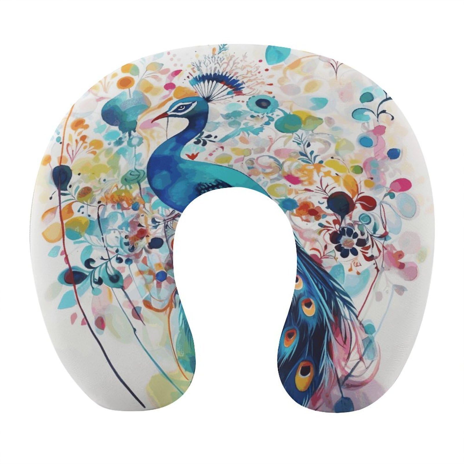 FekiLoot Color Peacock Travel Pillow,U Shaped Office Napping Pillow Support Neck and Head Comfortable Travel Neck Pillow U Shape Sleeping Essentials for Long Haul Flights