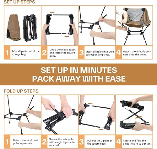 Miniatura 7 de Sportneer Sillas de campamento, sillas ligeras para exteriores con 2 bolsillos laterales y bolsa de almacenamiento, sillas de césped plegables y