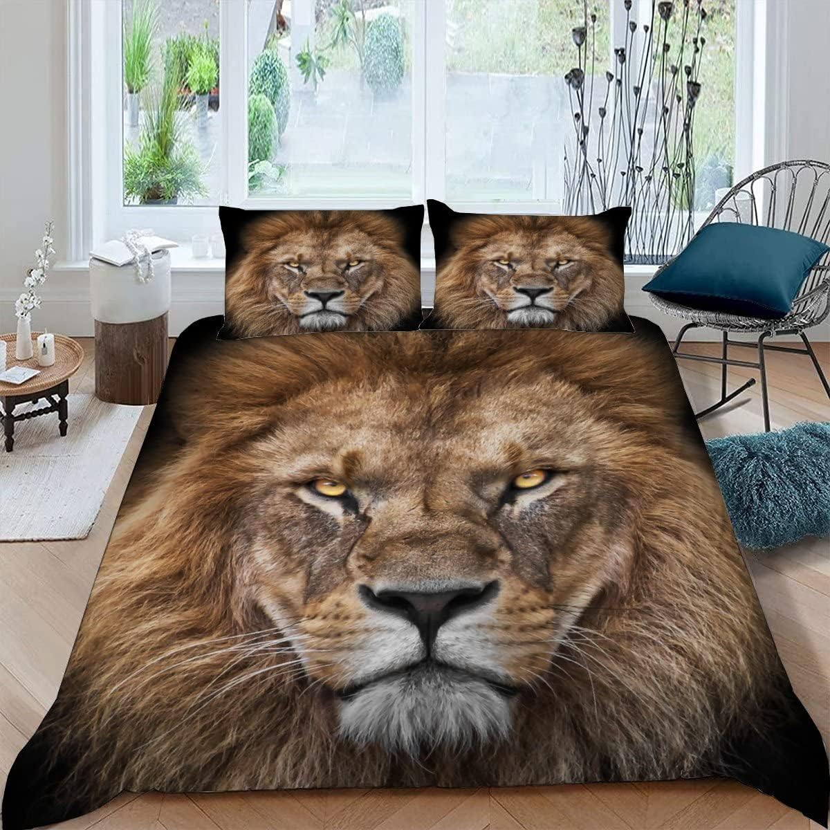Housse de Couette 220x240 Lion Parure de Lit 2 Personnes en Microfibre