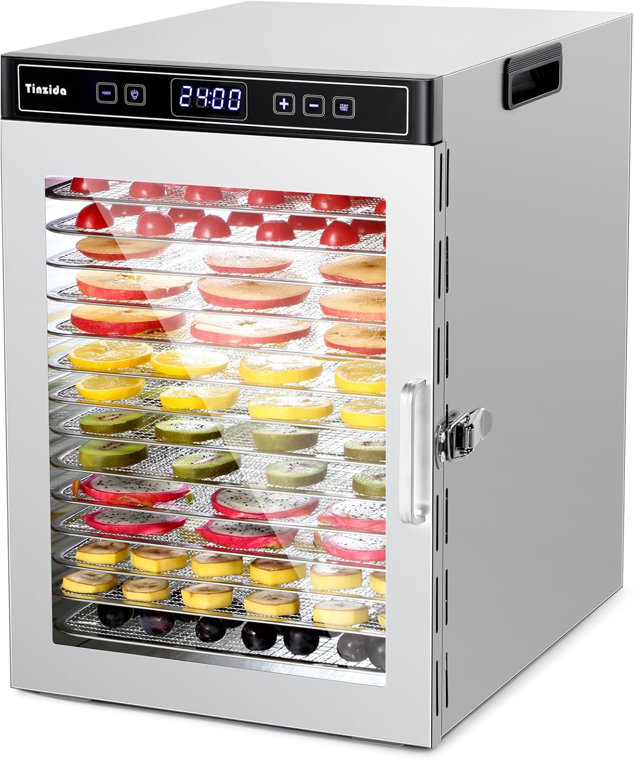 Food Dehydrator Machine 12 Stainless Steel Trays, 800W Power Dehydrators for Herb, Jerky Dehydrator for Meat, Fruit, Pet Treats, Vegetables, 194ºF Temperature Control, 24H Timer