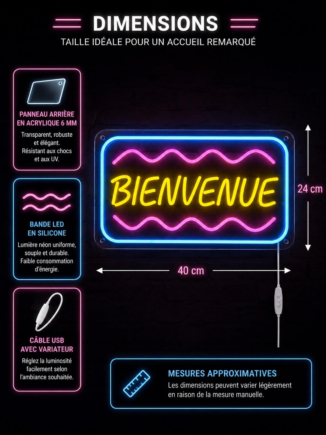 Lámpara BIENVENUE Letrero De Neón Regulable