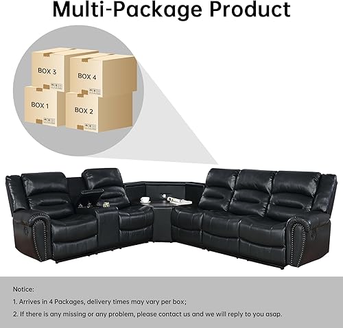 Miniatura 6 de Nathaniel Home Cuero reclinable seccional, negro