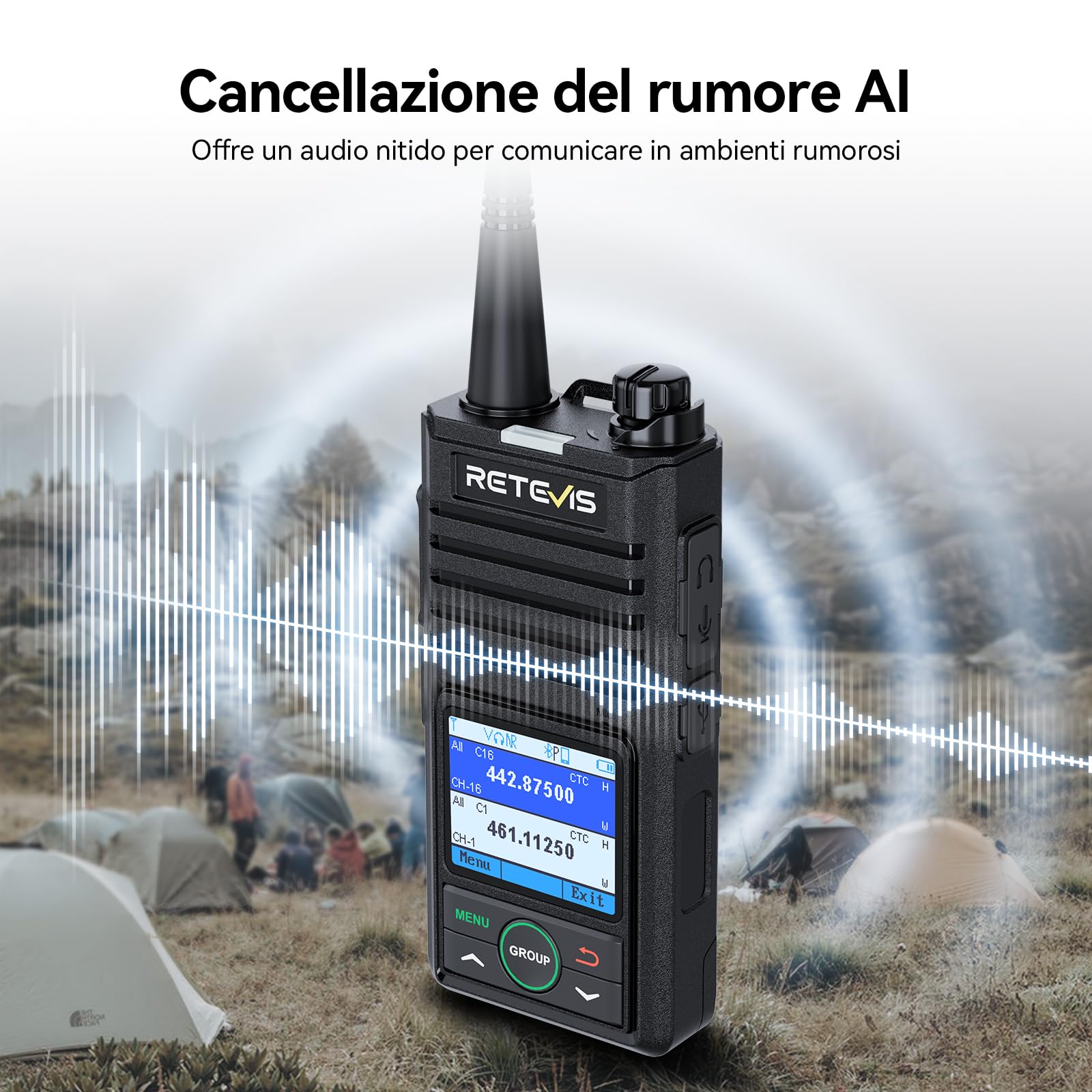 Retevis RB658 Walkie Talkie Professionali Controllo APP, Ricetrasmittenti, Auricolare Wireless, AI Cancellazione del Rumore, Schermo LCD, Walkie-Talkie per Flotta, Guida di Veicoli (2 Pezzi)
