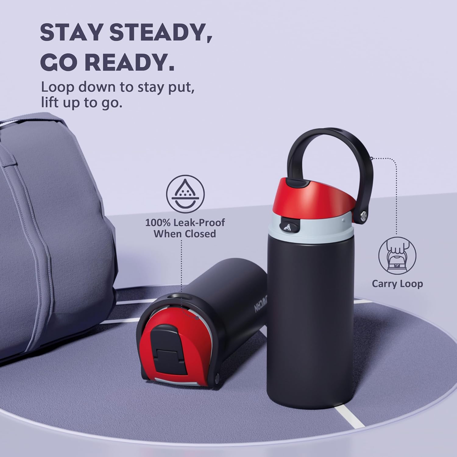 POWCAN 18 oz Stainless Steel Water Bottle: 2-in-1 Push-Button Spout & Quick-Flip Straw, Leakproof, Cold 24Hrs, Fits Car Cup Holder, Insulated Vacuum Flask for Sports, Trip, School Gift (Storm Hammer) - Image 4