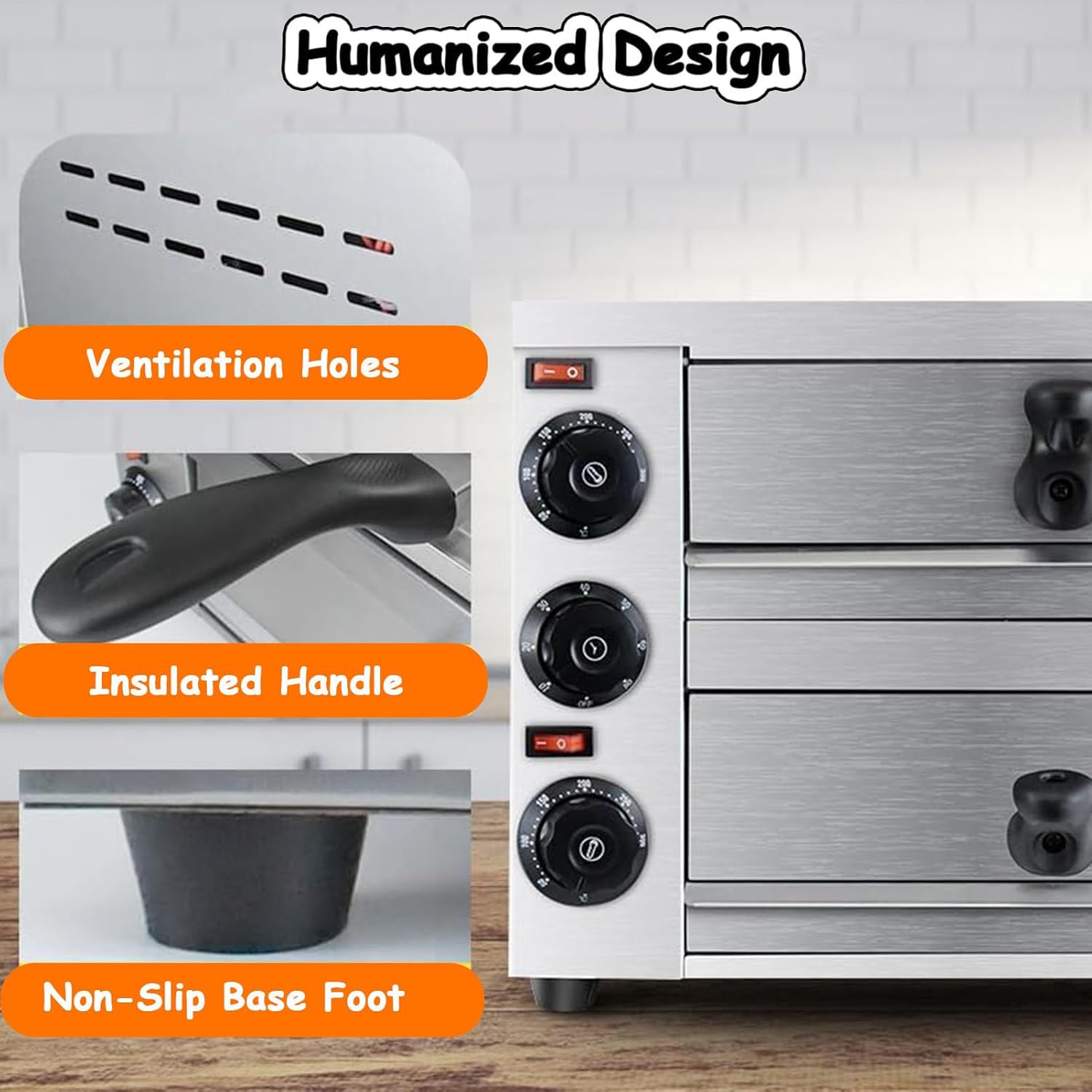 Commercial Pizza Oven Electric Countertop Stainless Steel Double Oven for Home and Restaurant - 12 inch and 16 inch Indoor Multipurpose Snack and Pizza Oven