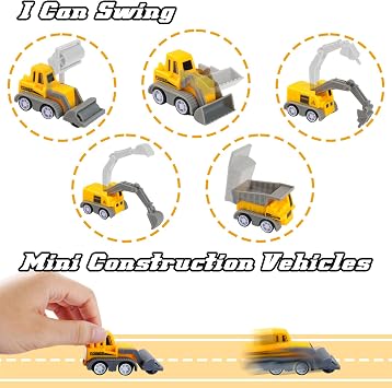 Construction Sensory Bin, Play Sand Construction Set, Beach Building Castle Kit with 2.2lbs Play Sand, 2 Take-Apart Construction Trucks, 5 Small Toy Trucks and Signs, Preschool Learning Activity Gift