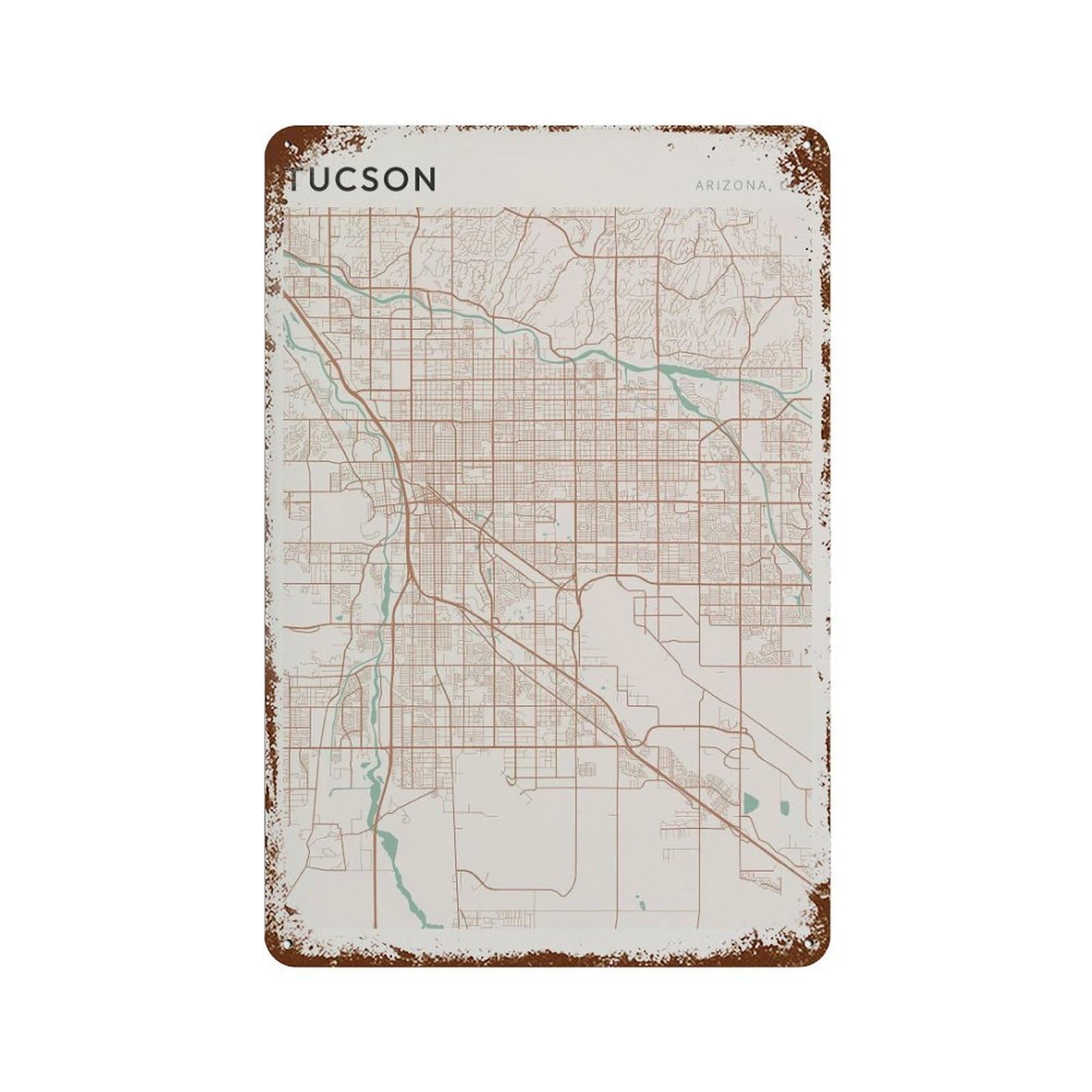 xiaoxiaoshen Tucson Map Arizona Travel Gift Farmhouse Decor for Pilot Wall Decor Art Metal Tin Poster Modern Home Decor Art Home Bar Shop Decorations Vintage Sign 30x20cm