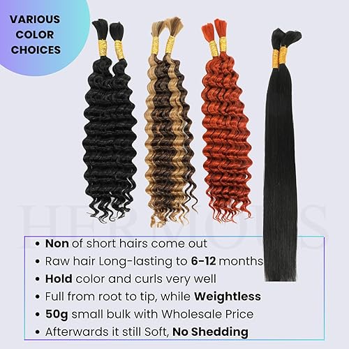 Miniatura 5 de HERMOUS Ginger Copper - Cabello humano a granel para trenzar de 20 pulgadas, cabello humano de jengibre ondulado profundo, sin trama para micro