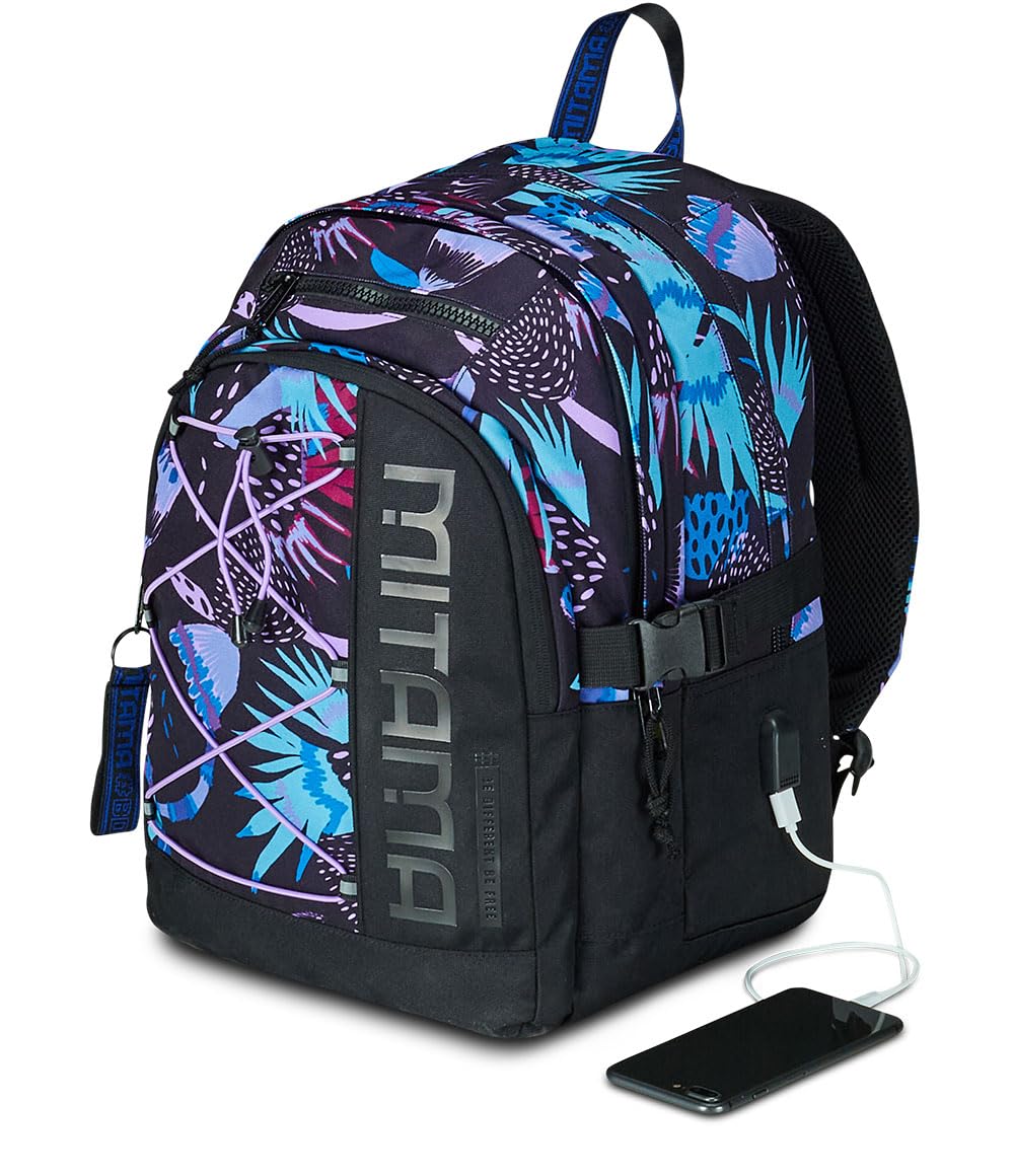 Mitama Zaino Triplo Scomparto, Tasca porta PC, Nero e Viola, Bambino Ragazzo + Portapenne bambino
