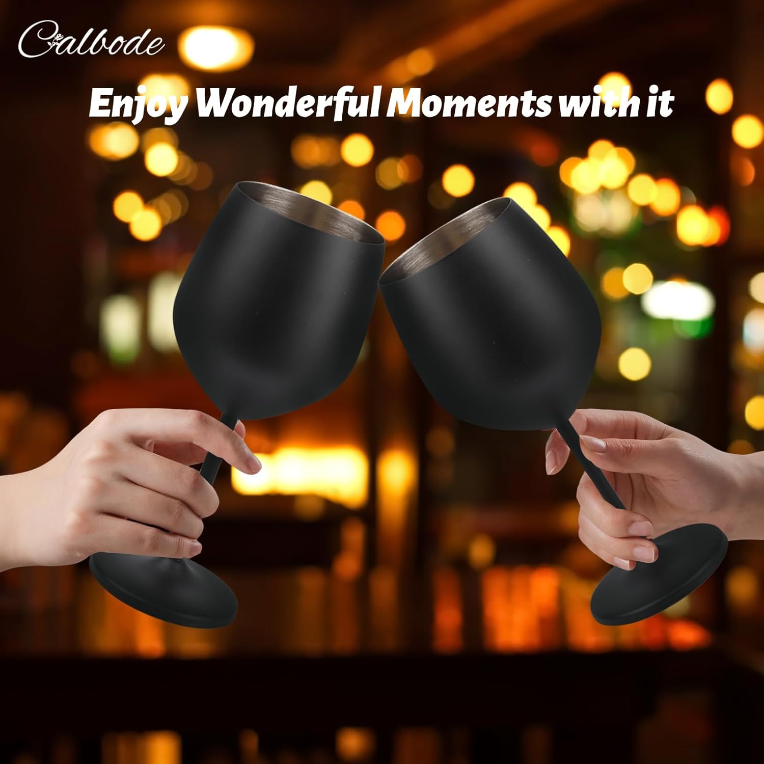 Stainless Steel Wine Glass Set of 4 Unbreakable Black Wine Glasses 18 oz Reusable Fancy Matte Wine Glass for Indoor&Outdoors Christmas New Year Party Restaurants Home Bar