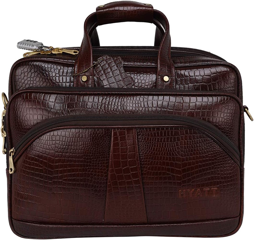 16 Inch 24 litres Capacity Leather Laptop Office Briefcase for Men Upto16 inch Laptop Compartment Dimension-L-16 X H-12 X W-6 Inch Weight-1.4 KG