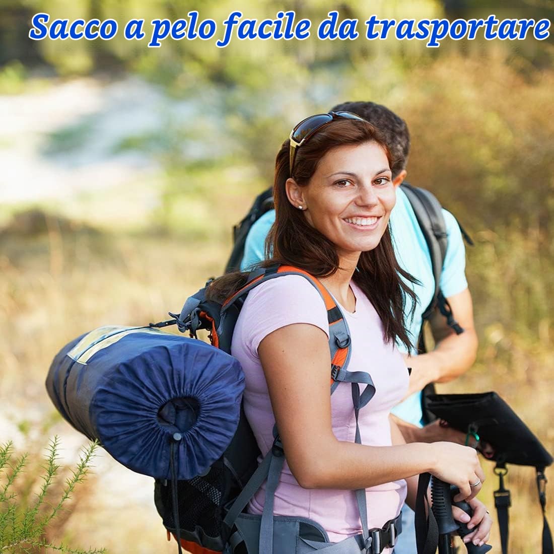Sacco a pelo, 3-4 stagioni, sacco a pelo da campeggio, per adulti, bambini, ragazze e ragazzi, per escursioni, tempo freddo, attrezzatura da viaggio leggera e calda (blu grigio, matrimoniale, 220 x
