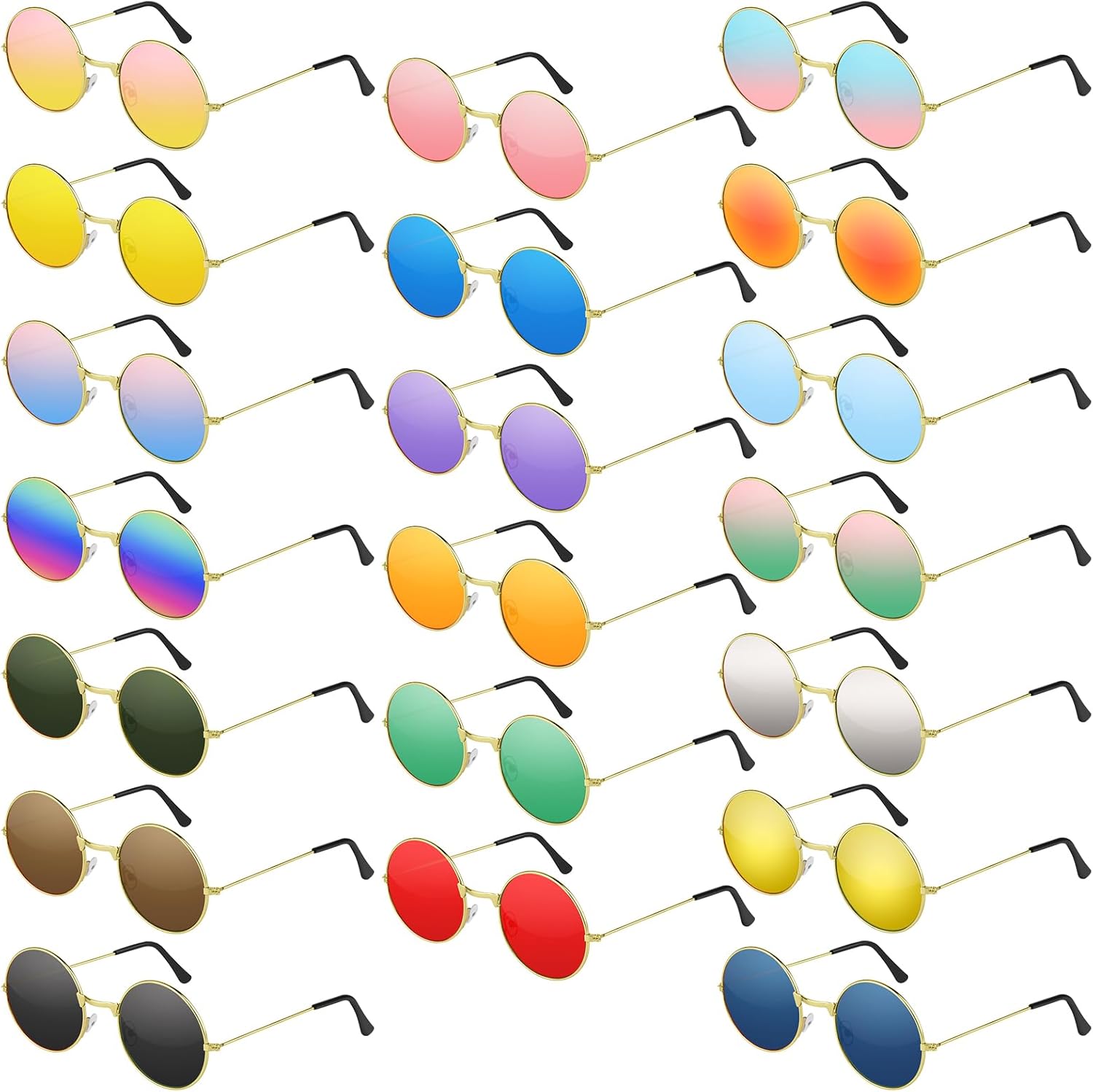 NEBURORA Round Hippie Sunglasses Metal Frame Colored Circle Glasses for Women Men 70s Retro Disco Party Accessory