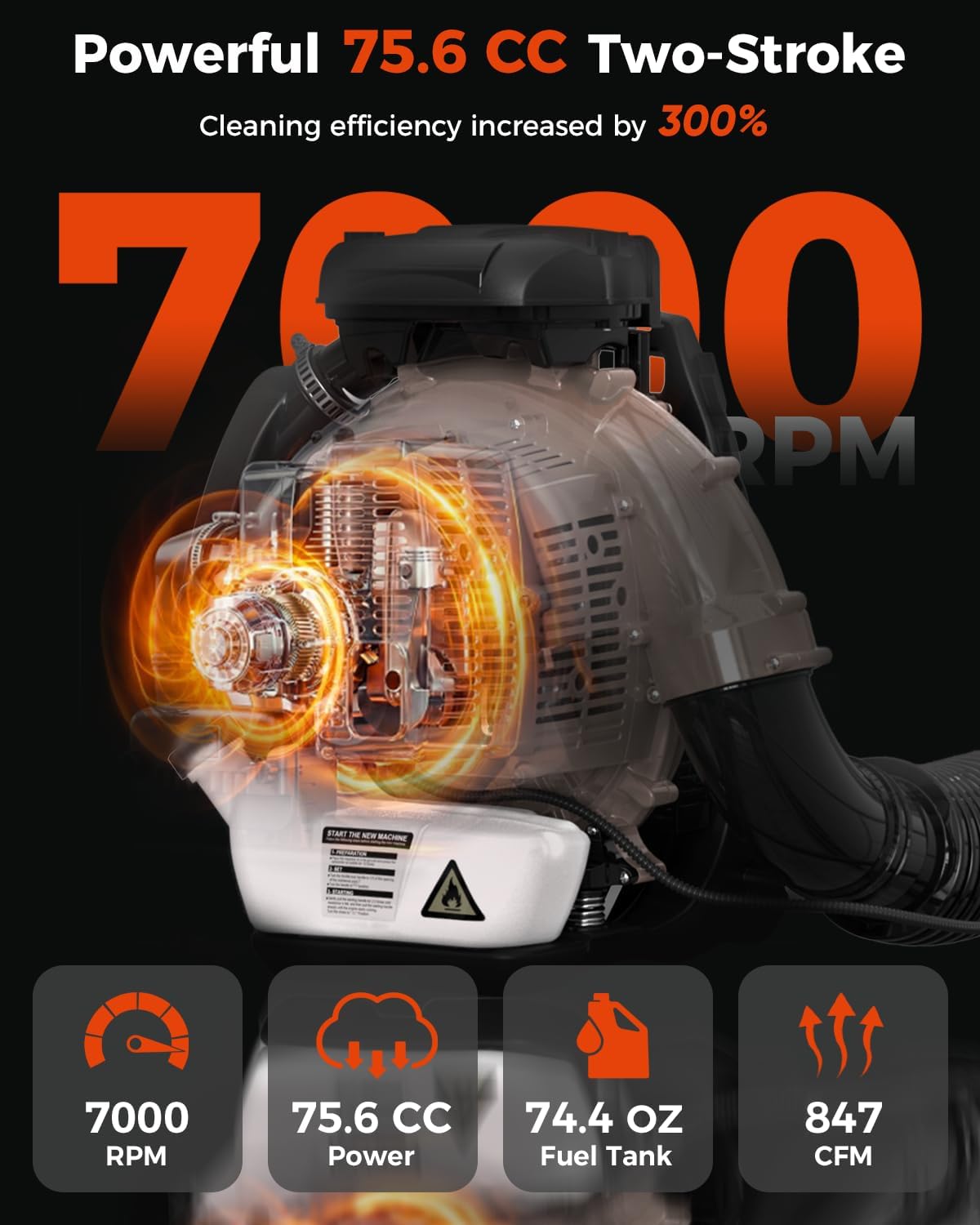 75.6CC Gas Backpack Leaf Blower 847CFM 236MPH 2-Cycle Powerful Blowers with Low Vibration Ergonomic Harness System for Garden Yard Lawn Snow Clearing