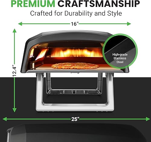 Miniatura 5 de NutriChef Horno portátil para pizza de gas para exteriores, diseño único, horno fácil de hornear con piedra para pizza, pies plegables, encendido de