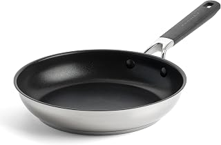 KitchenAid Classic Stainless Steel PFAS-free Healthy Ceramic Non-Stick 24cm Skillet Frying Pan, Upholstered, Induction, Stay-Cool Handle, Oven Safe up to 160°C, Silver