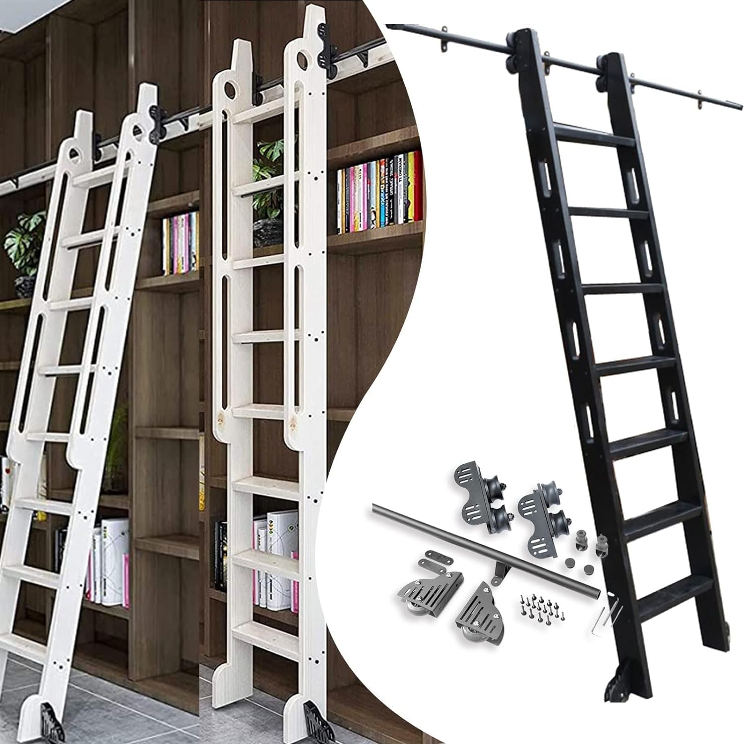 Kit de matériel pour échelle coulissante rail rond 10 pieds pour bibliothèque de 3,3 à 20 pieds
