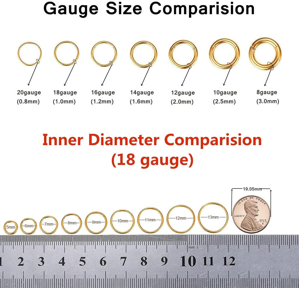 Hypoallergenic Hinged Hoop Nose Rings 20G 18G 16G 14G 12G 10G 8G Diameter 5mm to 16mm 316L Surgical Steel Septum Ring Body Piercing Jewelry Helix Cartilage Earrings - Image 3