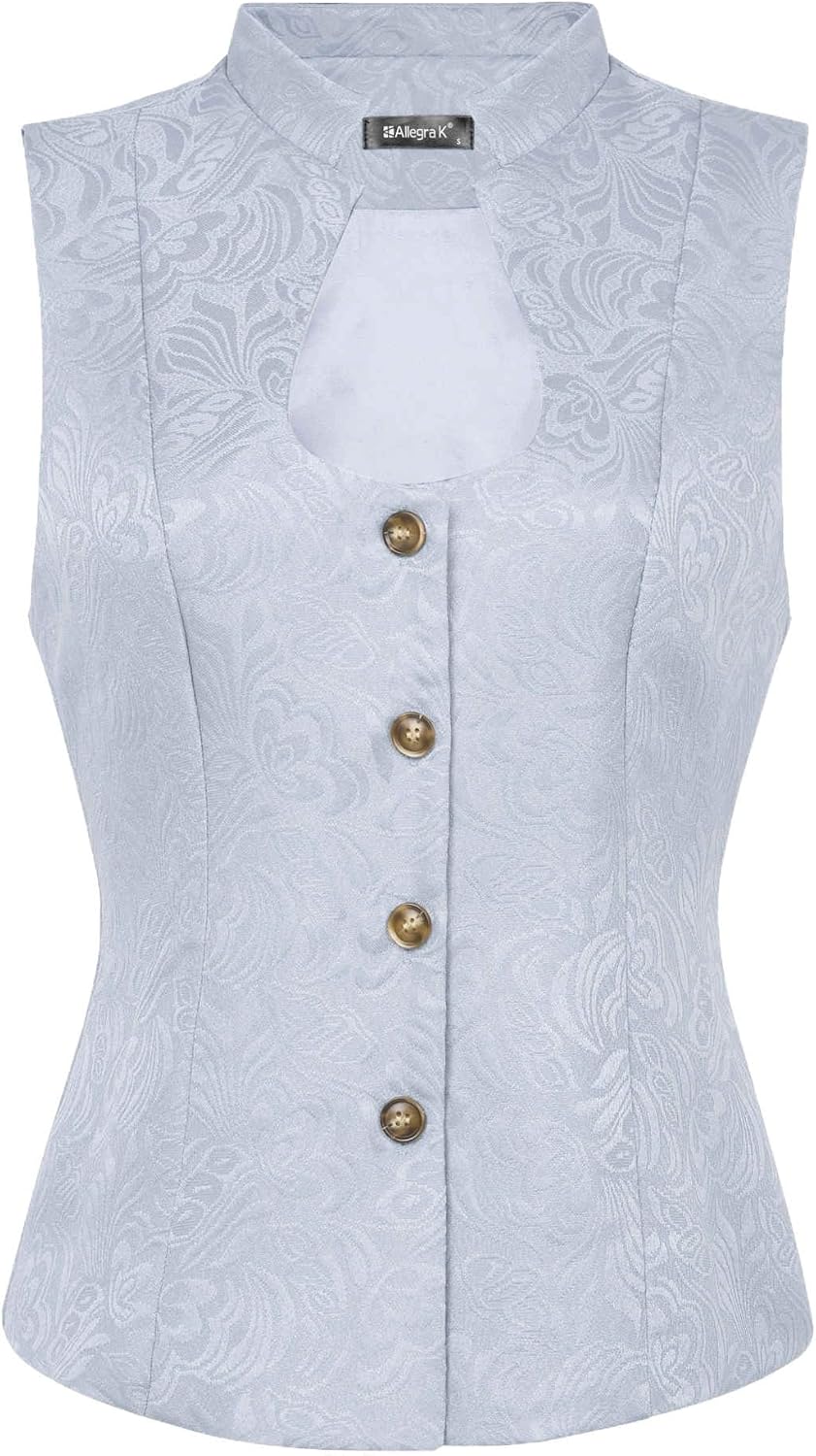 Allegra K Vintage Suit Waistcoat for Women's Gothic Blazer Sleeveless Steampunk Jacquard Dressy Vest