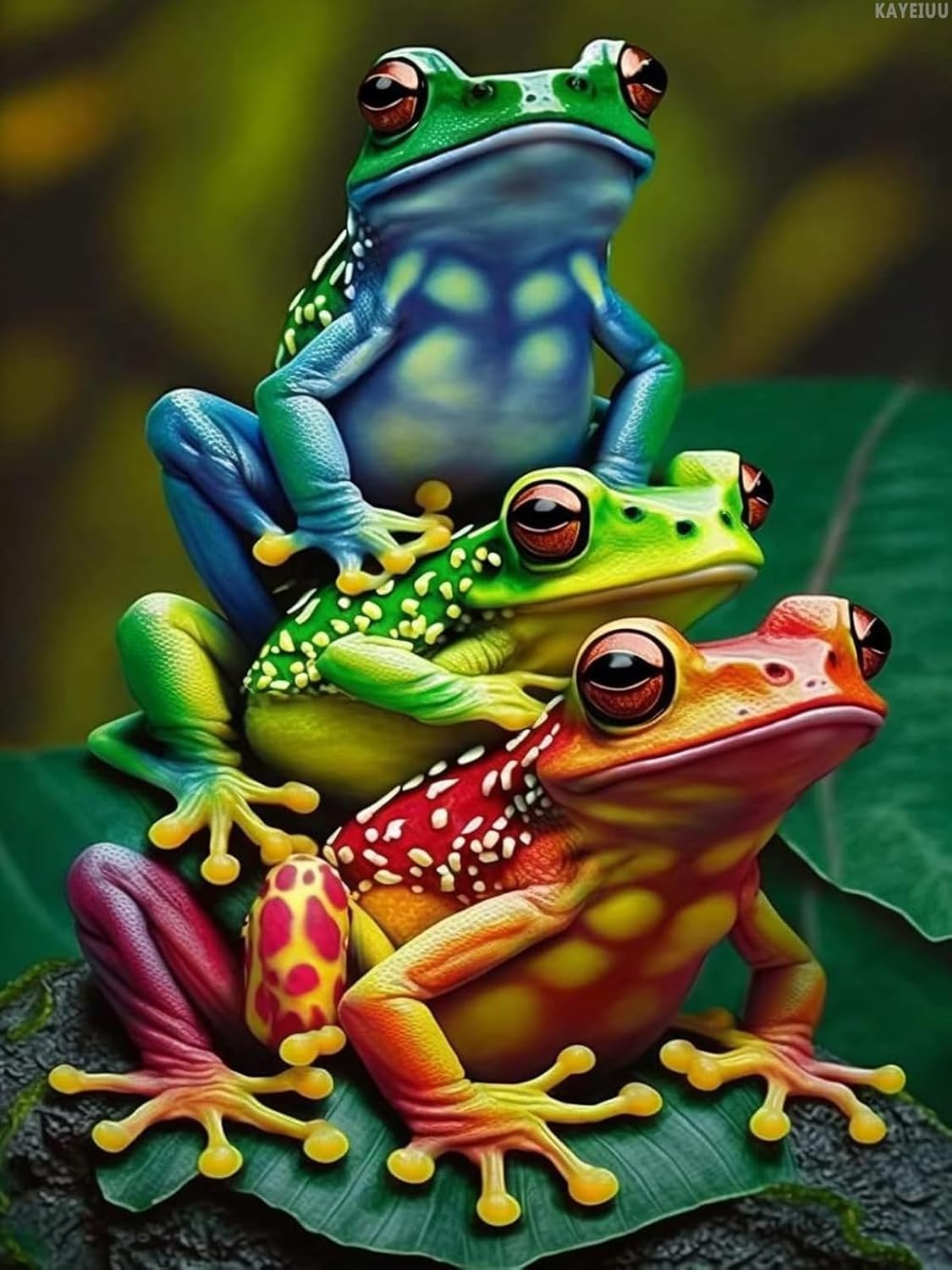 KAYEIUU Colorful Frogs Diamond Painting Kits Painted Art for Beginners, Full Round Fine Rhinestone Gemstone Cross Stitch Kit, for Room Decor Home Decor Gifts 12x16in