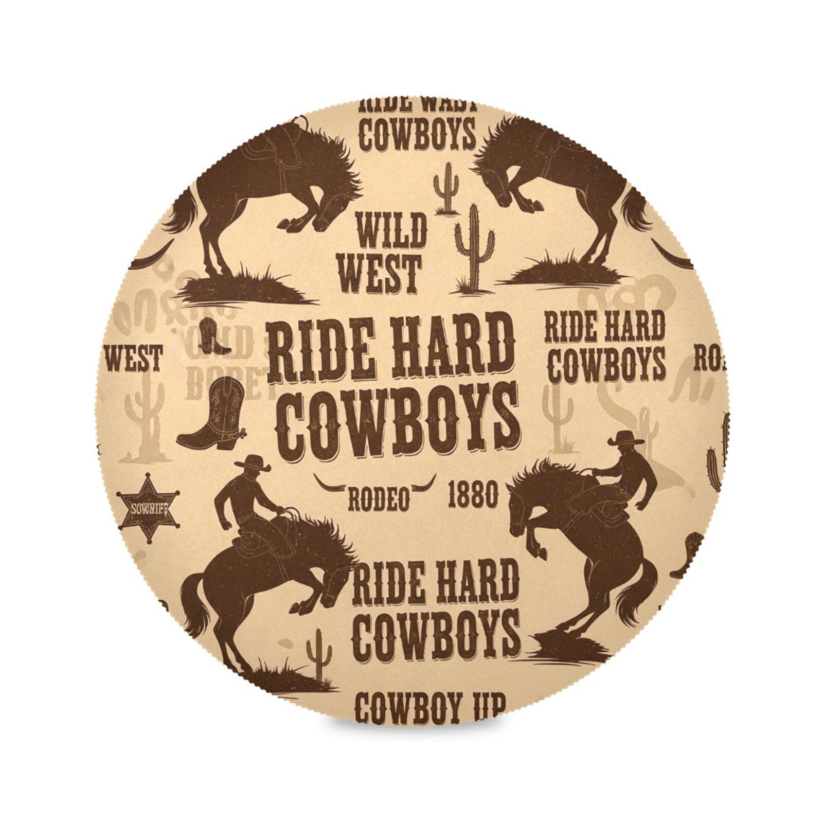 Cgiub 39x39 cm Round Placemats Set of 4 West Cowboy Heat Resistant Non-Slip Place Mats Washable Decorative Table Mats for Kitchen Dining Table Holiday Party