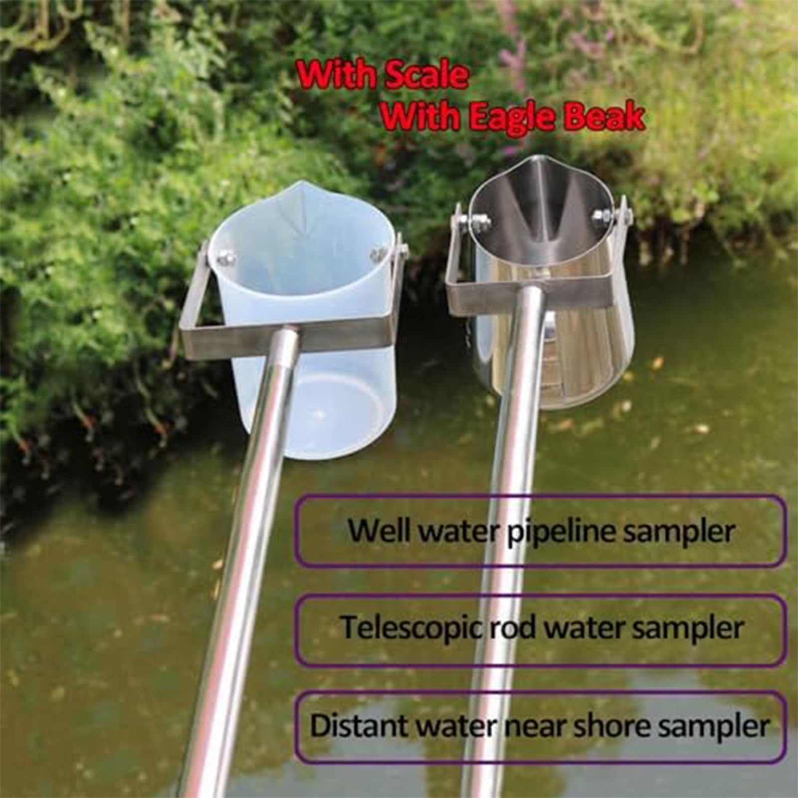 Perche D'échantillonnage D'eau Rétractable，Perche Télescopique De Prélèvement D'eau 500 Ml/1 000 Ml Pelle À Eau Avec Bec Gradué Pour Surveillance Environnementale(Stainless Steel 1000 Ml,1.5-7m)