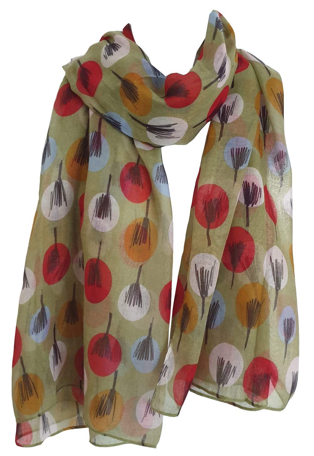 Glamlondon Women's Light Green Sketch Tree Scarf Latest Fashion Modern Sketched Trees Wrap Shawl, Sarong (Light Green)