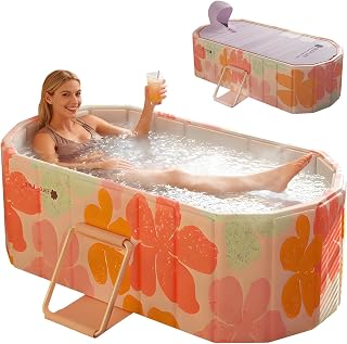 jessie 47" Portable Tub for Adults with Lid, Foldable Bathtub, Hot & Cold Plunge Tub Ice Bath Tub fo Home Indoor & Outdoor Showers