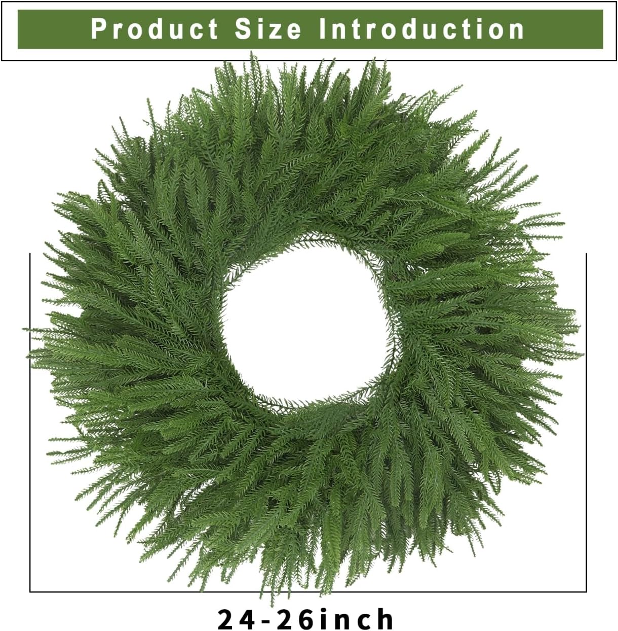 24" Norfolk Pine Wreath for Front Door, Real Touch Artificial Greenery Wreath Realistic Christmas Wreath for Wall,Fireplace,Windows,Indoor,Outdoor,Home,Holiday Decorations