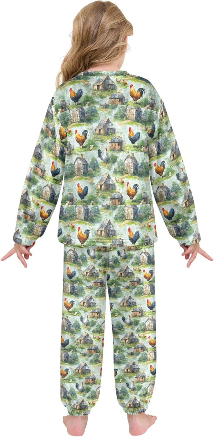 Fleece Pajama Sets Long Sleeve Top with Pants Soft Sleepwear 2 Piece Pjs Set