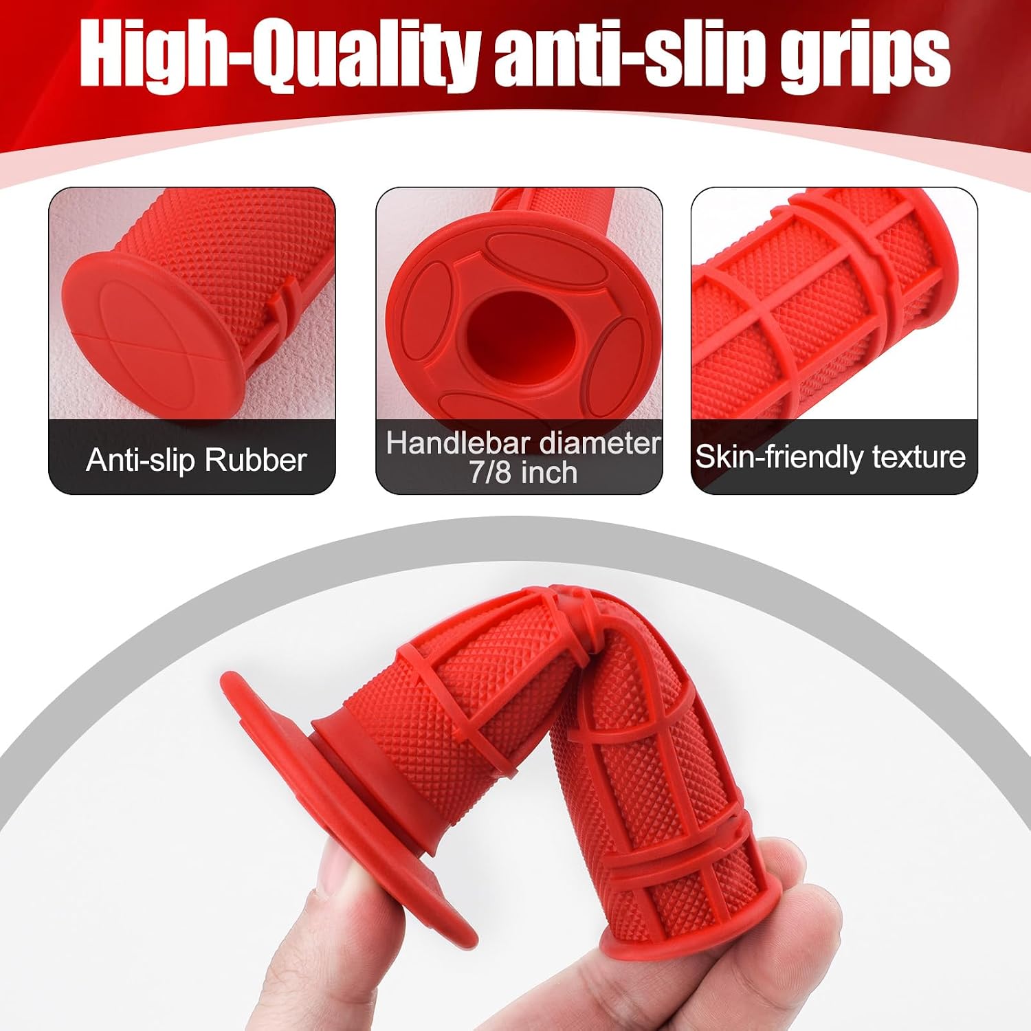 1 Pair Ebike Handlebar Grips for Ridstar Q20,7/8 inch 22mm Non-Slip Soft Rubber Grips,Compatible with Ridstar Q20 PRO/H20 PRO/H26 PRO,Electric Bike,Scooter (red)