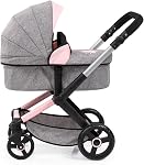 Bayer - Poupées Pram Xeo - Poussette bébé pour poupées avec sac, réglable, poignée réversible, pliable - Poupées jusqu'à 18” - Âge 3+ - Papillon rose gris - 17033AA | Chariot à poupées, réglable en hauteur, gris, rose